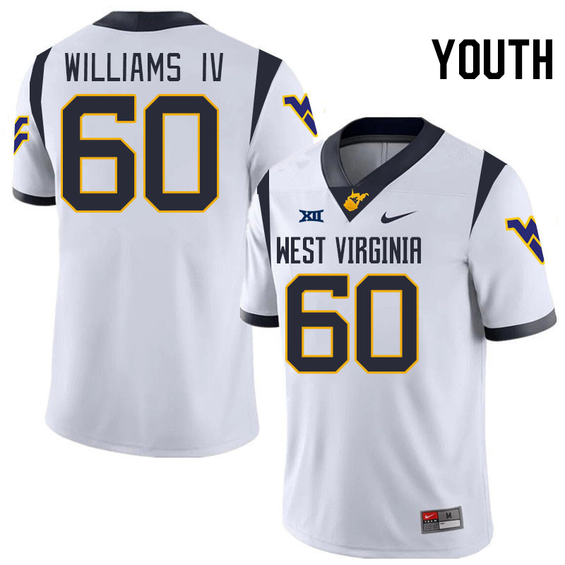 Youth #60 Johnny Williams IV West Virginia Mountaineers College 2024 New Uniforms Football Jerseys S